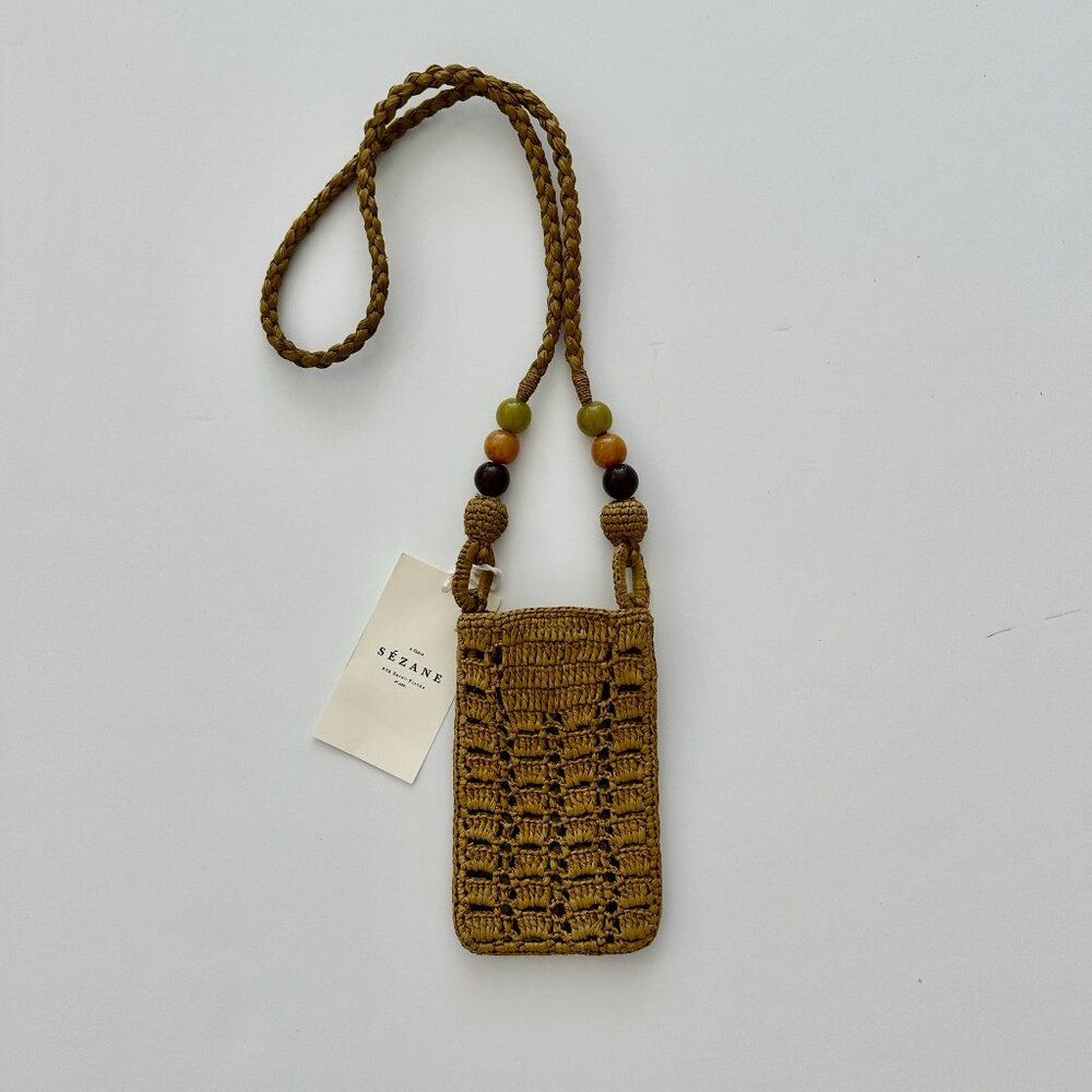 NWT Sezane Tasha'Raffia & Beaded Crossbody Pouch